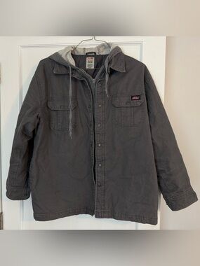 Dickies Coat Mens XL Gray Canvas Hooded Full Zip Insulated Parka